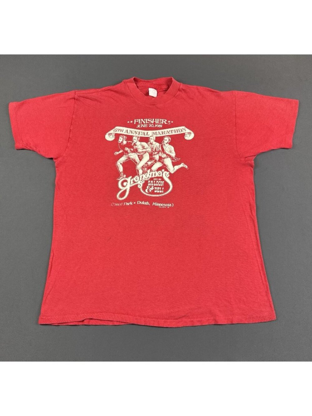 Rare Vintage 80s Grandmas Saloon Deli Annual Marathon Finisher Duluth 1981 Red T